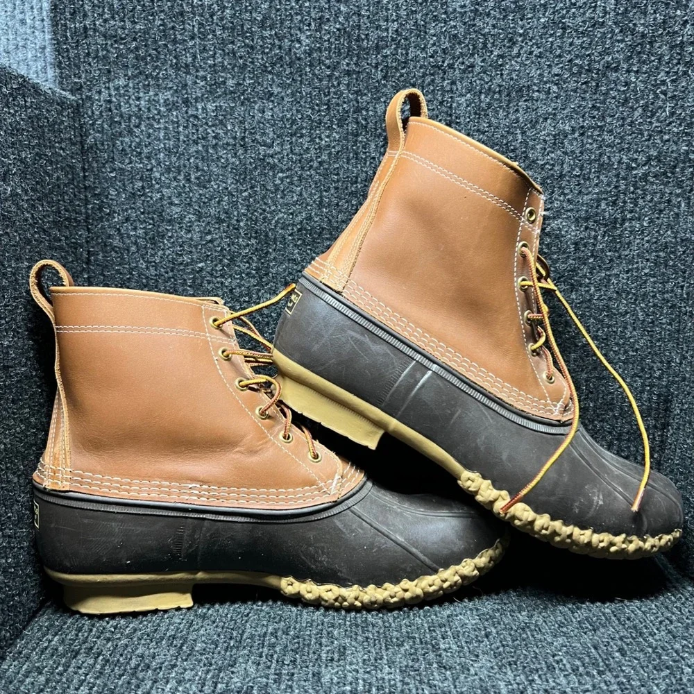LL Bean Duck Boots Mens 11 W Brown 8 Inch Waterproof Leather Hunting Rain 60009